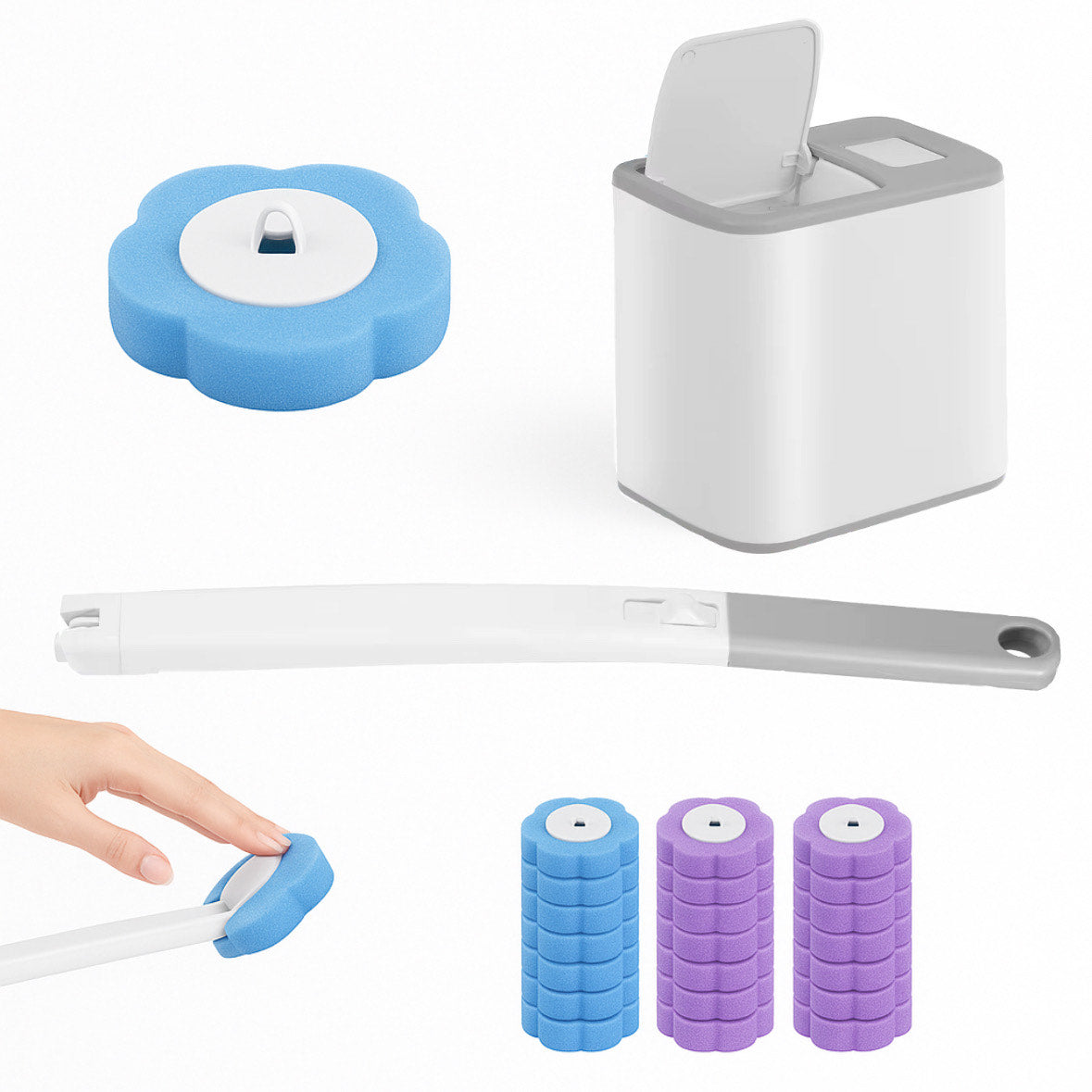 Cleanexi™ - Disposable Toilet Brush System with Extended Handle and Automatic Lid