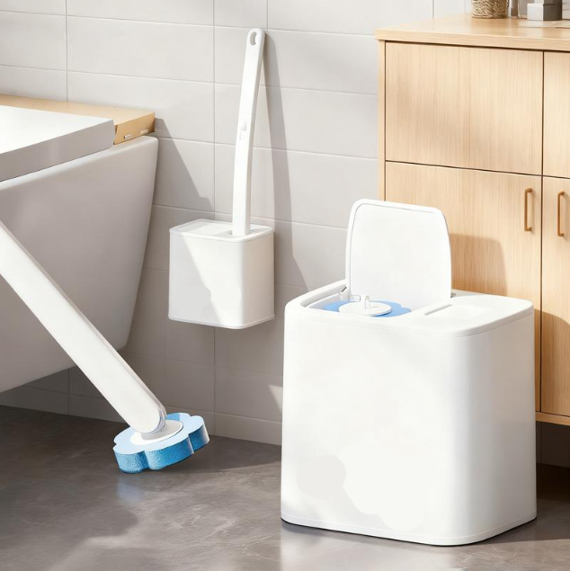 Cleanexi™ - Disposable Toilet Brush System with Extended Handle and Automatic Lid