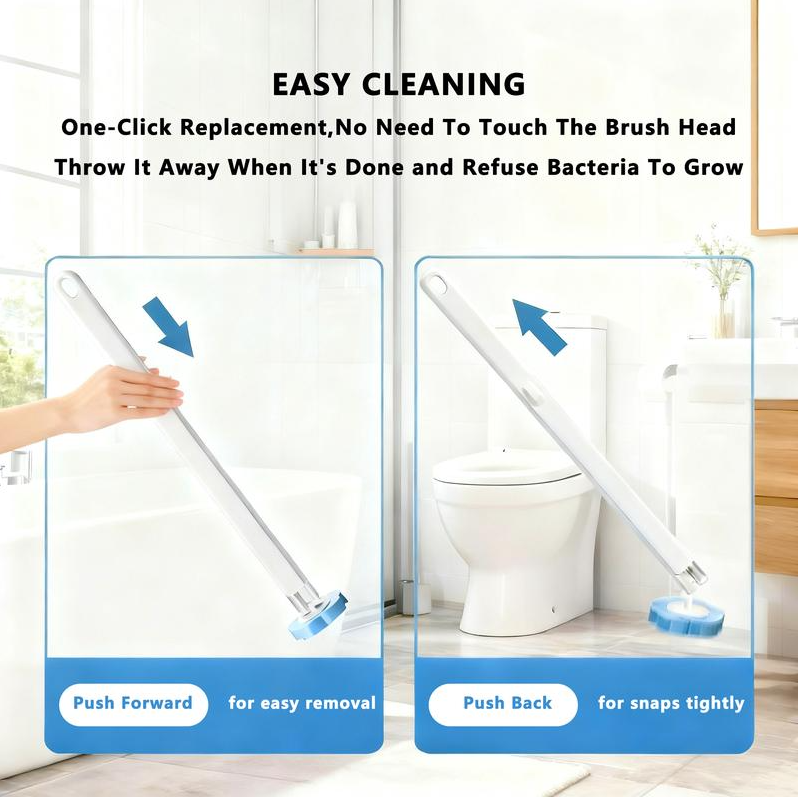 Cleanexi™ - Disposable Toilet Brush System with Extended Handle and Automatic Lid